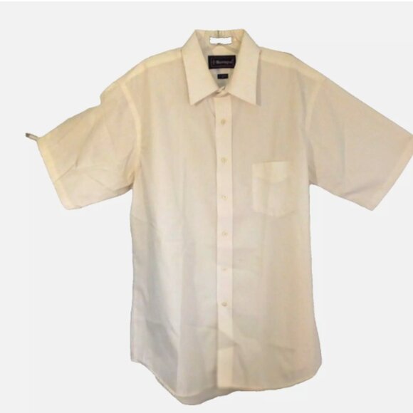 Barrington Men's Dress Shirt Size 17 Button Up Ivory Pocket Short Sleeve - Picture 1 of 9